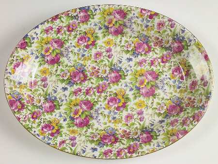 Summertime (Pre 1960, Cream Background, Gold Trim) 11" Oval Serving Platter