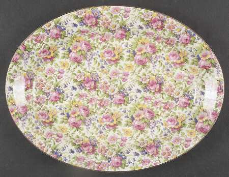Summertime (Pre 1960, Cream Background, Gold Trim) 12" Oval Serving Platter