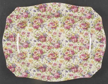 Summertime (Pre 1960, Cream Background, Gold Trim) 12" Rectangular Serving Platter