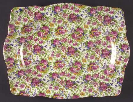 Summertime (Pre 1960, Cream Background, Gold Trim) 14" Athena Rectangular Platter