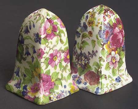Summertime (Pre 1960, Cream Background, Gold Trim) Acme Salt & Pepper Set