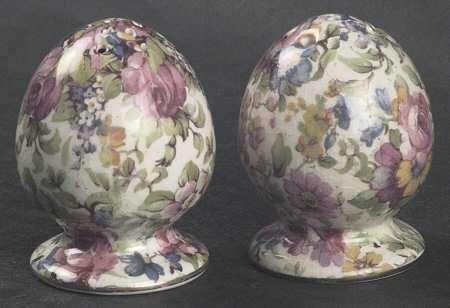 Summertime (Pre 1960, Cream Background, Gold Trim) Clover Leaf Salt and Pepper Set