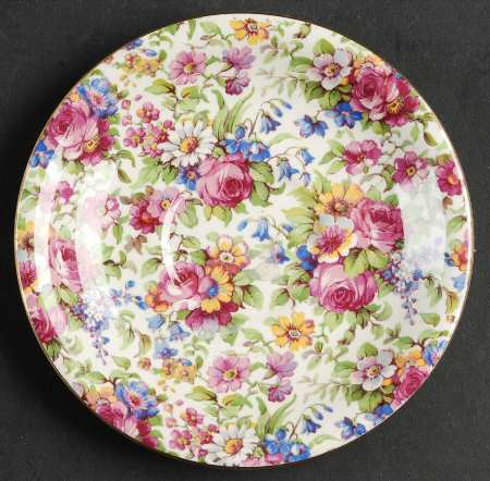 Summertime (Pre 1960, Cream Background, Gold Trim) Round Saucer for Ascot Shape Cup
