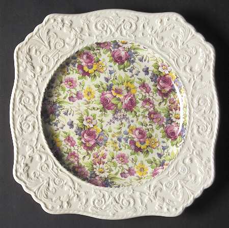 Summertime (Pre 1960, Cream Background, Gold Trim) Ascot Salad Plate w/Wedgwood Border by Royal Winton