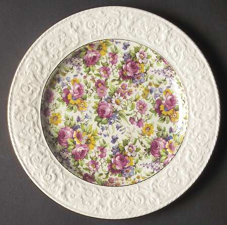 Summertime (Pre 1960, Cream Background, Gold Trim) Round Salad Plate w/Wedgwood Border
