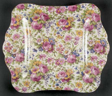 Summertime (Pre 1960, Cream Background, Gold Trim) 8" Square Tray