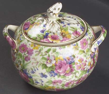 Summertime (Pre 1960, Cream Background, Gold Trim) Elite Sugar Bowl & Lid