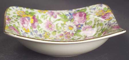 Summertime (Pre 1960, Cream Background, Gold Trim) 4" Square Sweet Meat