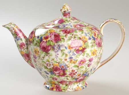 Summertime (Pre 1960, Cream Background, Gold Trim) 3 Cup Albans Teapot & Lid