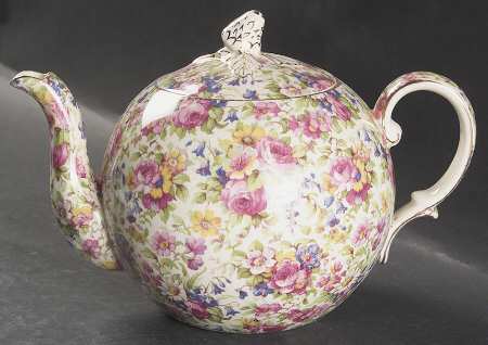 Summertime (Pre 1960, Cream Background, Gold Trim) 4 Cup Elite Teapot & Lid