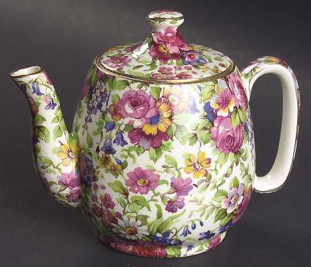 Summertime (Pre 1960, Cream Background, Gold Trim) Individual Breakfast Set Teapot & Lid