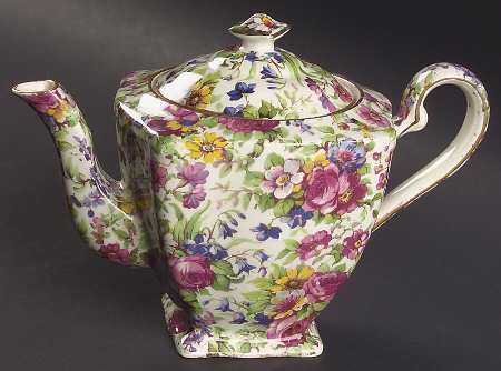 Summertime (Pre 1960, Cream Background, Gold Trim) Individual Breakfast Set Teapot & Lid