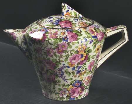 Summertime (Pre 1960, Cream Background, Gold Trim) Mini Teapot & Lid