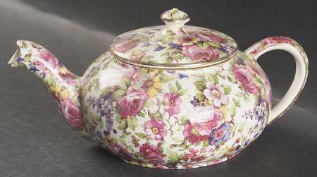 Summertime (Pre 1960, Cream Background, Gold Trim) Mini Stacking Teapot & Lid