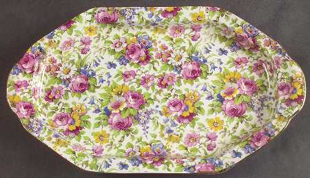 Summertime (Pre 1960, Cream Background, Gold Trim) Sexta Shape Oval Tray