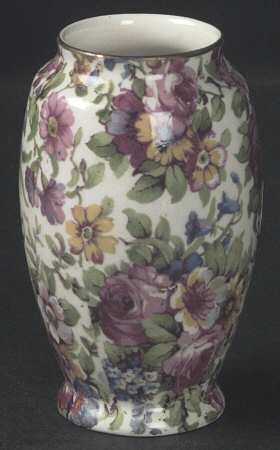 Summertime (Pre 1960, Cream Background, Gold Trim) 3" Vase