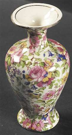 Summertime (Pre 1960, Cream Background, Gold Trim) 5" Vase