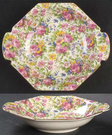 Summertime (Pre 1960, Cream Background, Gold Trim) Octagonal Sweet Meat