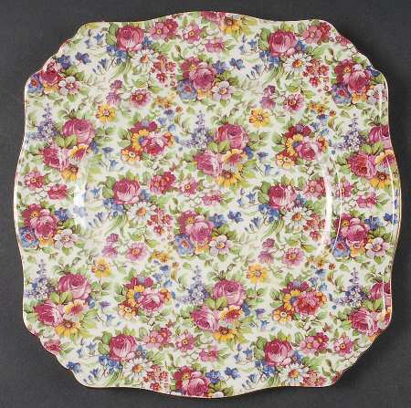 Summertime (Pre 1960, Cream Background, Gold Trim) Square Dinner Plate