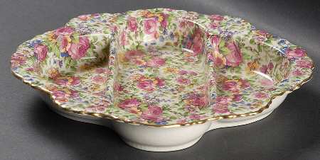 Summertime (Pre 1960, Cream Background, Gold Trim) 3-Part Relish
