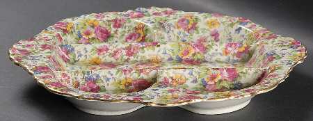 Summertime (Pre 1960, Cream Background, Gold Trim) 5-Section Hors d'Oeuvre Dish