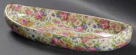Summertime (Pre 1960, Cream Background, Gold Trim) Canoe Shape Tray
