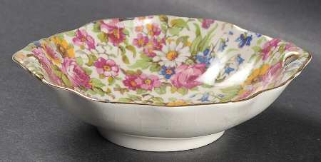 Summertime (Pre 1960, Cream Background, Gold Trim) 5" Round Nut Dish