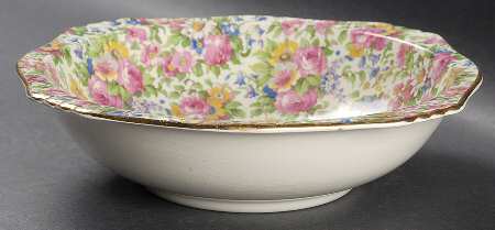 Summertime (Pre 1960, Cream Background, Gold Trim) 8" Round Vegetable Bowl