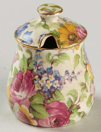 Summertime (Pre 1960, Cream Background, Gold Trim) Mustard Jar & Lid