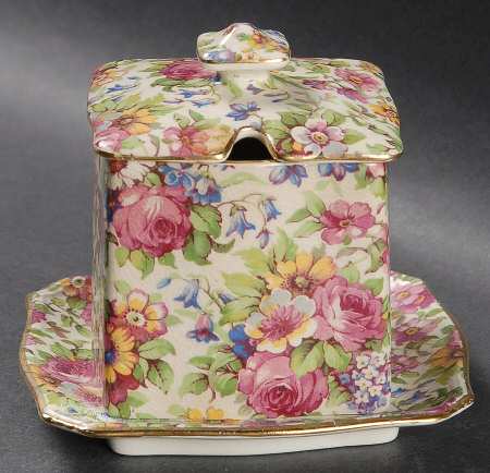 Summertime (Pre 1960, Cream Background, Gold Trim) Jam/Jelly & Lid W/Underplate