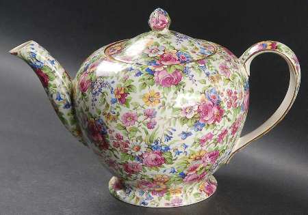Summertime (Pre 1960, Cream Background, Gold Trim) 4 Cup Albans Teapot & Lid