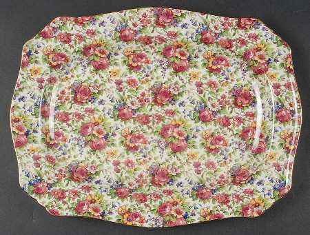 Summertime (Pre 1960, Cream Background, Gold Trim) 14" Rectangular Serving Platter