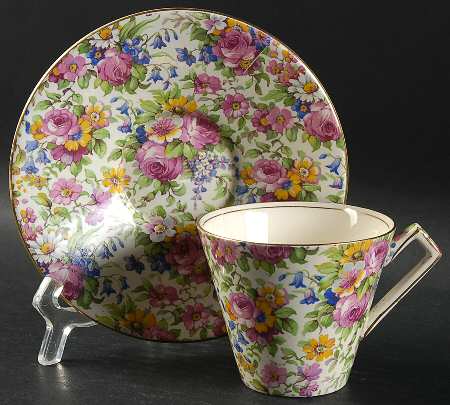 Summertime (Pre 1960, Cream Background, Gold Trim) Flat Cup & Saucer Set