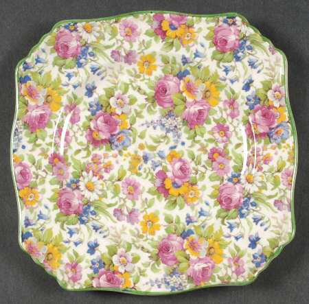 Summertime (Pre 1960, Cream Background, Green Trim) Square Dessert Plate