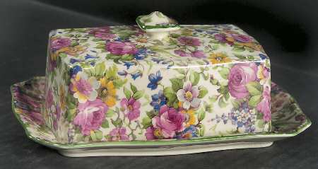 Summertime (Pre 1960, Cream Background, Green Trim) Covered Butter/Cheese