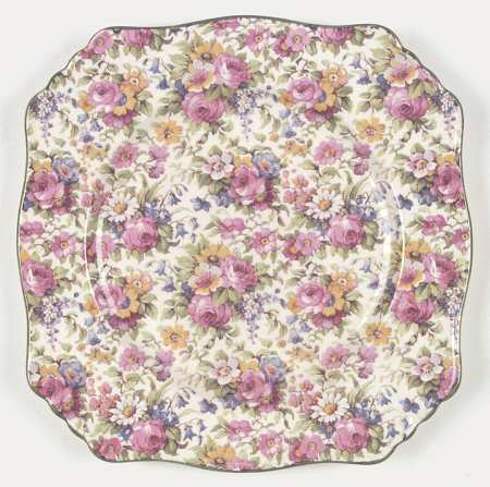 Summertime (Pre 1960, Cream Background, Green Trim) Square Luncheon Plate
