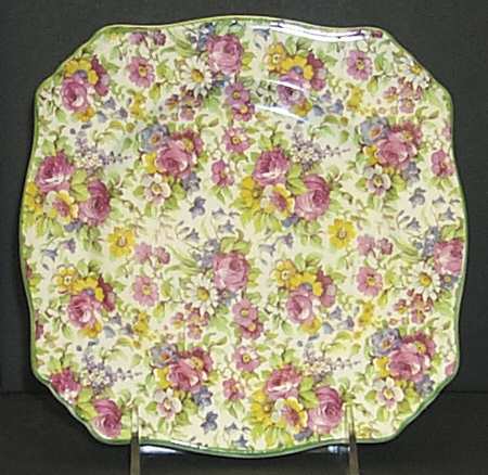 Summertime (Pre 1960, Cream Background, Green Trim) Square Salad Plate