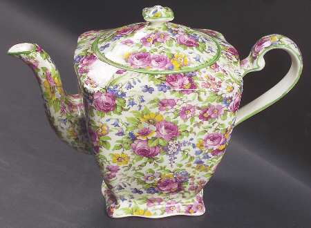 Summertime (Pre 1960, Cream Background, Green Trim) Ascot Teapot & Lid