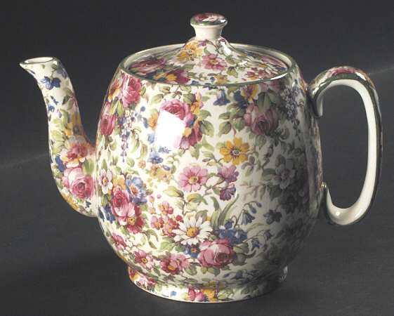 Summertime (Pre 1960, Cream Background, Green Trim) Countess Teapot & Lid