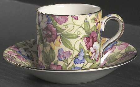 Sweet Pea Flat Demitasse Cup & Saucer Set