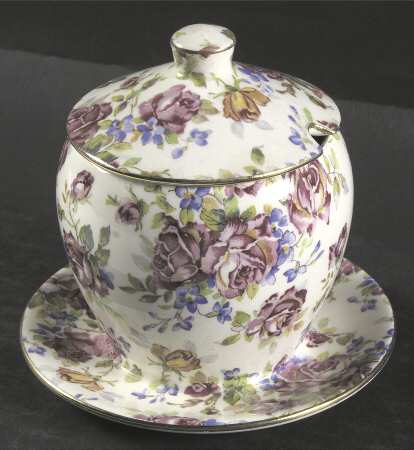 Victorian Rose Jam/Jelly & Lid w/Attached Underplate