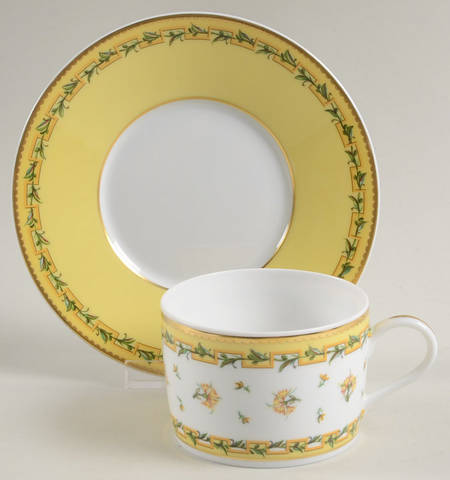 Bougainville Yellow Flat Cup & Saucer Set