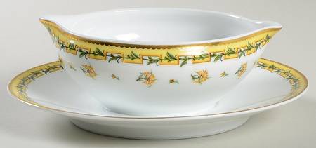 Bougainville Yellow Gravy Boat with Attached Underplate