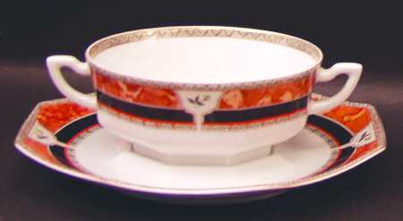 Hadrien Brown (Brique) Footed Cream Soup Bowl & Saucer Set