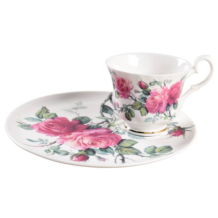 English Rose Snack Plate & Cup Set