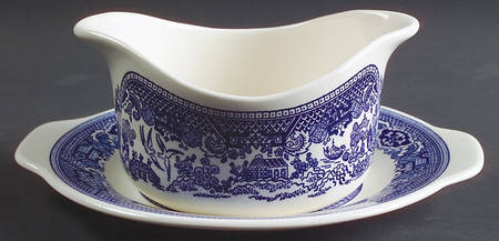 Blue Willow Gravy Boat & Underplate/Relish