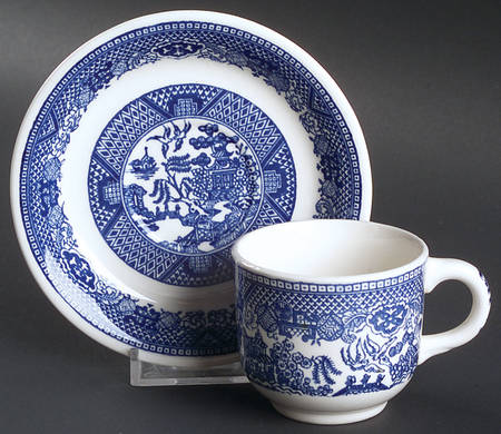 Blue Willow Flat Demitasse Cup & Saucer Set