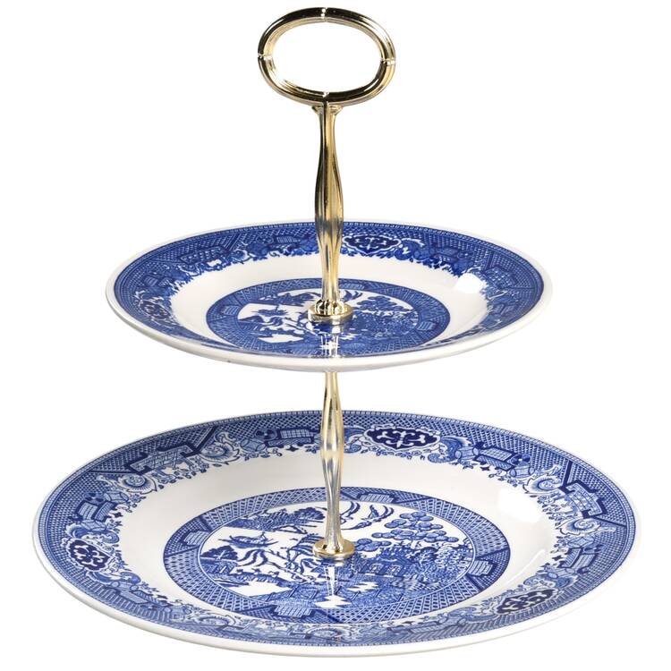 Blue Willow 6 5/8"-10"  2 Tiered Serving Tray (Dp, Sp) HC
