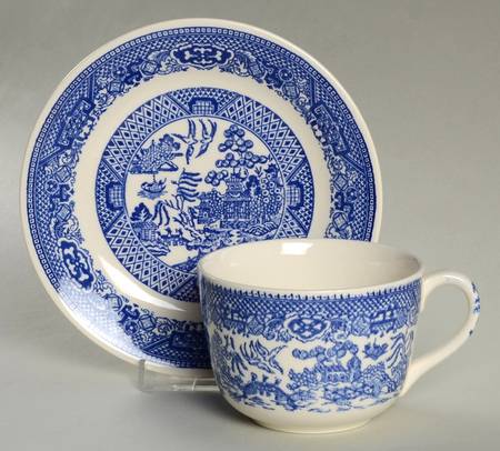 Blue Willow Flat Cup & Saucer Set