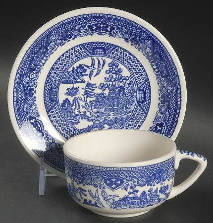 Blue Willow Flat Cup & Saucer Set